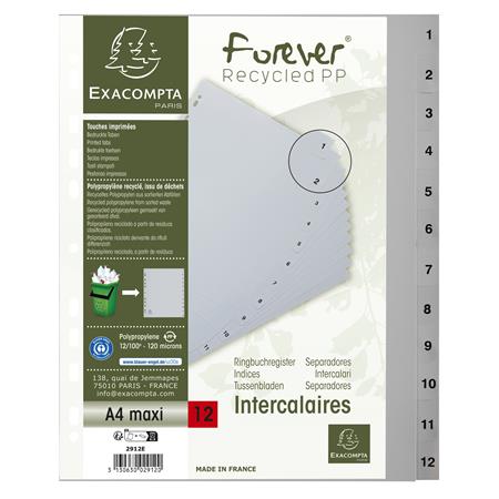 Regiszter, műanyag, A4+, 1-12, EXACOMPTA, szürke 2 Regiszter, műanyag, A4+, 1-12, EXACOMPTA, szürke