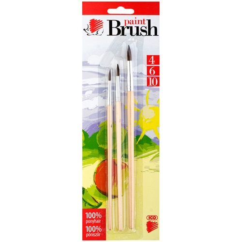 Ecsetkészlet Ico póniszőr fanyelű 3 db-os klt. 4/6/10 natúr 1 Ecsetkészlet Ico póniszőr fanyelű 3 db-os klt. 4/6/10 natúr