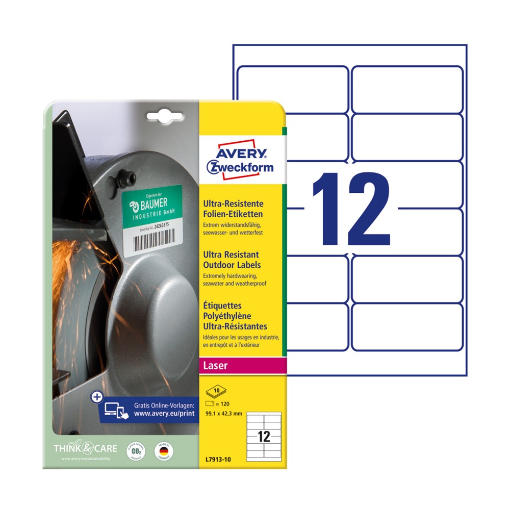 Etikett címke, 99,1 x42,3mm, ultra ellenálló 12 címke/ív, 10 ív/doboz, Avery fehér - Image 2