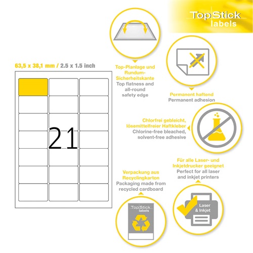Etikett címke Topstick 63.5x38.1mm szegéllyel 100 ív 2100 db/doboz - Image 2