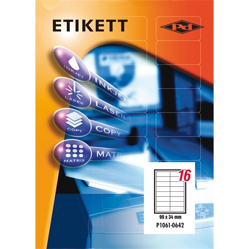 Etikett címke pd 99x34 mm szegéllyel 100 ív 1600 db/doboz 1 Etikett címke pd 99x34 mm szegéllyel 100 ív 1600 db/doboz