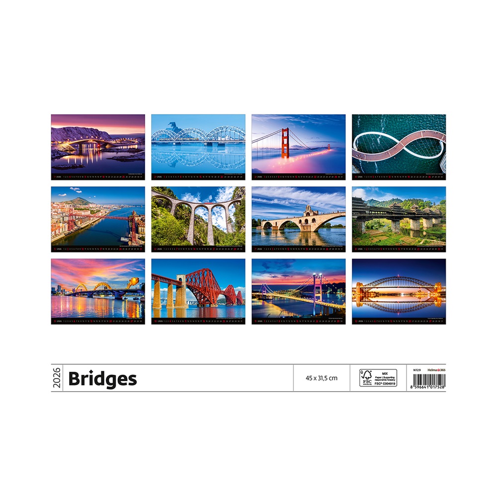 Falinaptár képes 450 × 315 mm, Bridges Dayliner 2026. 2 Falinaptár képes 450 × 315 mm, Bridges Dayliner 2026. - Image 2