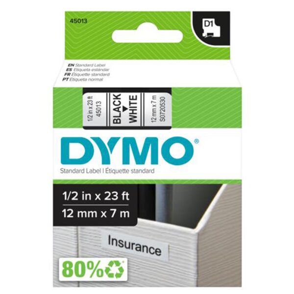 Feliratozogep szalag Dymo D1 S0720530 45013 12mmx7m ORIGINAL fekete feher i593199