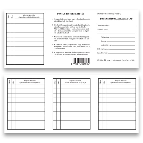 Fogszabályozási kezelőlap 210x100 mm 1 Fogszabályozási kezelőlap 210x100 mm