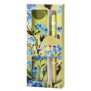 Golyóstoll Burgeon sárga 1,0 mm kék tintával, eldobható, eco bőr tokkal