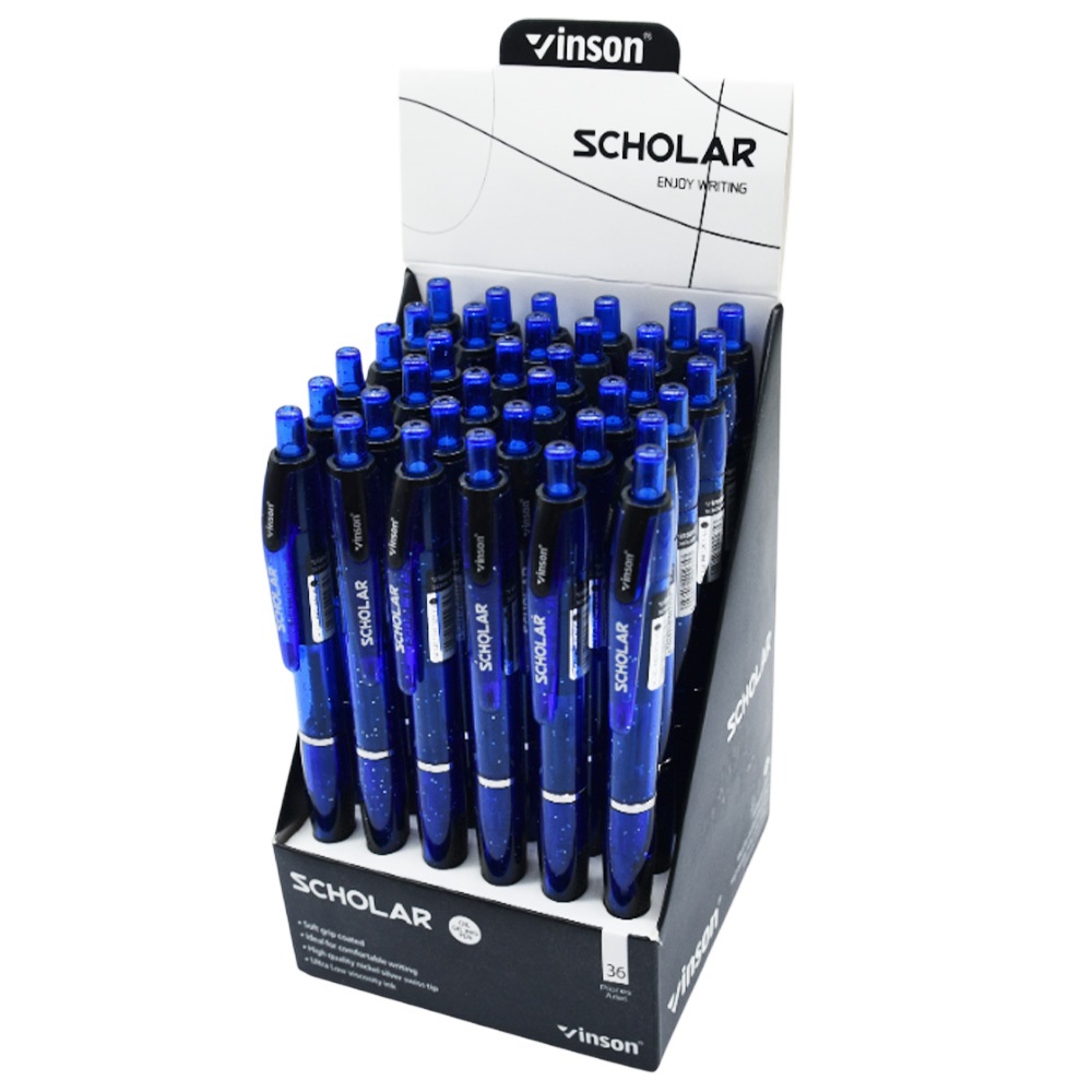 Golyóstoll nyomógombos Vinson V5 Scholar kék test gumírozott fogó 36 db-os displayben 2 Golyóstoll nyomógombos Vinson V5 Scholar kék test gumírozott fogó 36 db-os displayben - Image 2