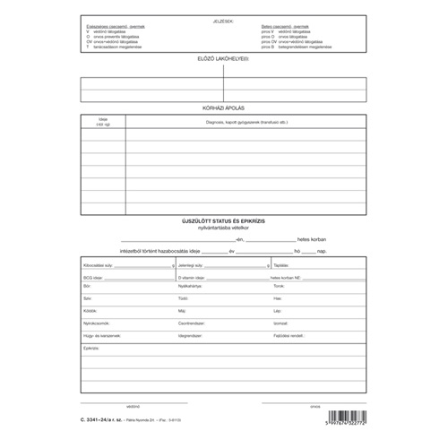 Gyermekegészségügyi törzslap szabadlap A/4 álló 1 Gyermekegészségügyi törzslap szabadlap A/4 álló