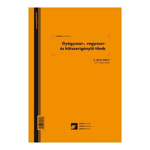 Gyógyszer-,vegyszer- és kötszerigénylő tömb 25x3 lapos 203x295 mm 1 Gyógyszer-,vegyszer- és kötszerigénylő tömb 25x3 lapos 203x295 mm