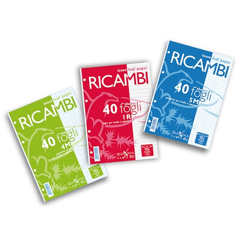 Gyűrűs könyv betét Pigna Ricambi A/5 40 lapos fehér kockás 1 Gyűrűs könyv betét Pigna Ricambi A/5 40 lapos fehér kockás