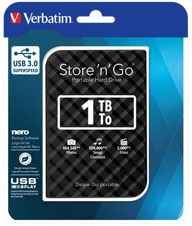 2,5" HDD (merevlemez), 1TB, USB 3.0, VERBATIM "Store n Go", fekete 1 VERBATIM