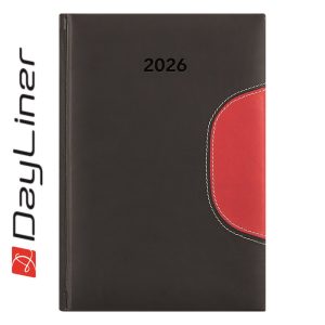 Határidőnapló Memphis A5 napi, fehér lapokkal fekete-piros Dayliner 2026.
