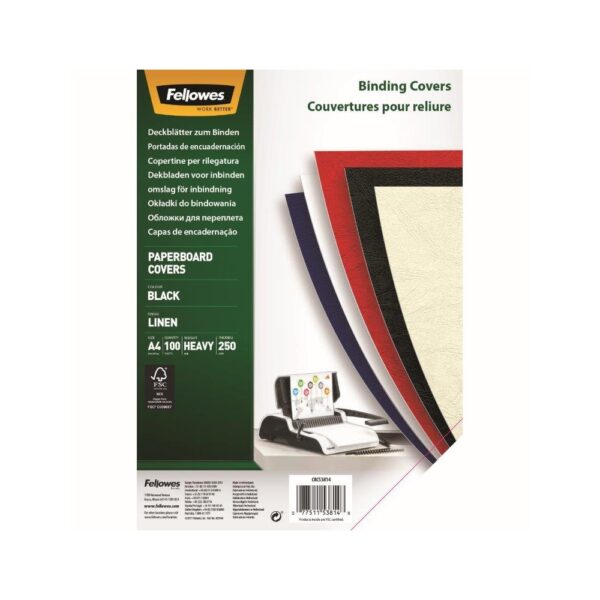 Hatlap A4 250 g vaszonhatasu FELLOWES Linen 100 db csomag fekete i101418