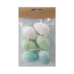 Húsvéti tojásdekoráció kék/fehér mintás 6 db/csomag