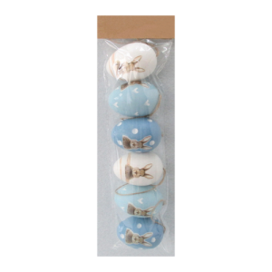 Húsvéti tojásdekoráció kék/fehér nyuszis 6 db/csomag