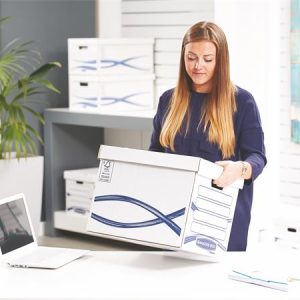 Archiválókonténer, karton, FELLOWES, "Bankers Box Basic Tall", kék-fehér