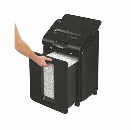 Iratmegsemmisítő, minikonfetti, 90 lap, FELLOWES "AutoMax™ 100M" 3 Iratmegsemmisítők kis-, közepes irodai használatra, 3-6 felhasználó számára