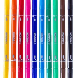 Filctoll készlet, 1-3 mm, kimosható, KORES "Korellos 2in1", 10 különböző szín