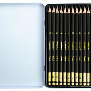 Grafitceruza készlet, fém doboz, háromszögletű, KORES "GRAFITOS", 12 különböző keménység