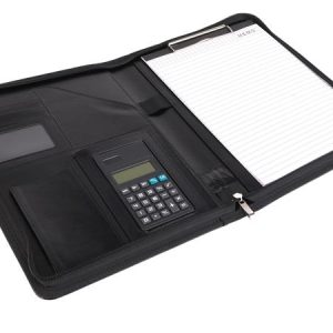 Konferencia mappa, A4, műbőr, számológéppel, fekete