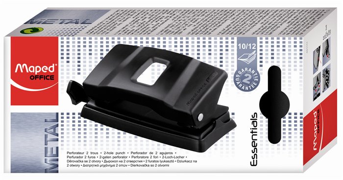 Lyukasztó, kétlyukú, 12 lap, fém, MAPED "Essentials 12", fekete 2 Lyukasztó, kétlyukú, 12 lap, fém, MAPED "Essentials 12", fekete