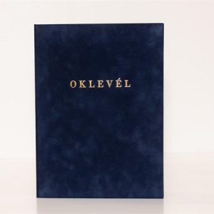 Oklevéltartó, A4, exkluzív, plüss, aranyozva, kék