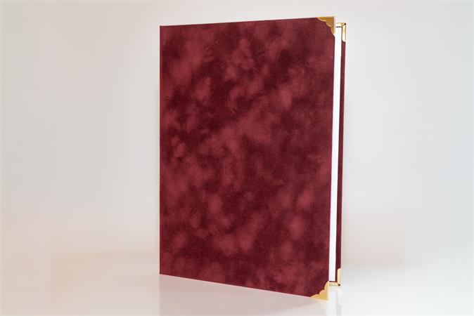 Oklevéltartó, A4, exkluzív, plüss, 4 fém sarokkal, bordó 1 .