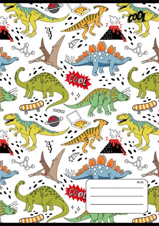 Füzet, tűzött, A5, vonalas, 32 lap, 1. osztály, COOL BY VICTORIA "Dinosaurus world", "14-32" 1 COOL BY VICTORIA