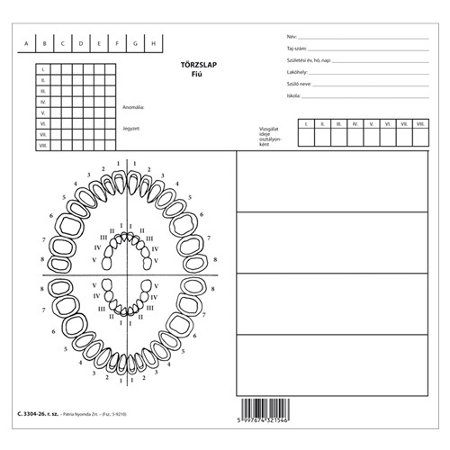Iskolafogászati törzslap fiú szabadlap 247x230 mm 1 Iskolafogászati törzslap fiú szabadlap 247x230 mm