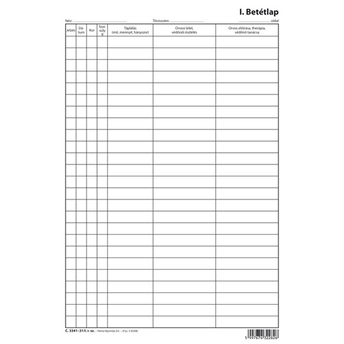 I.sz.betétlap szabadlap A/4 álló 1 I.sz.betétlap szabadlap A/4 álló