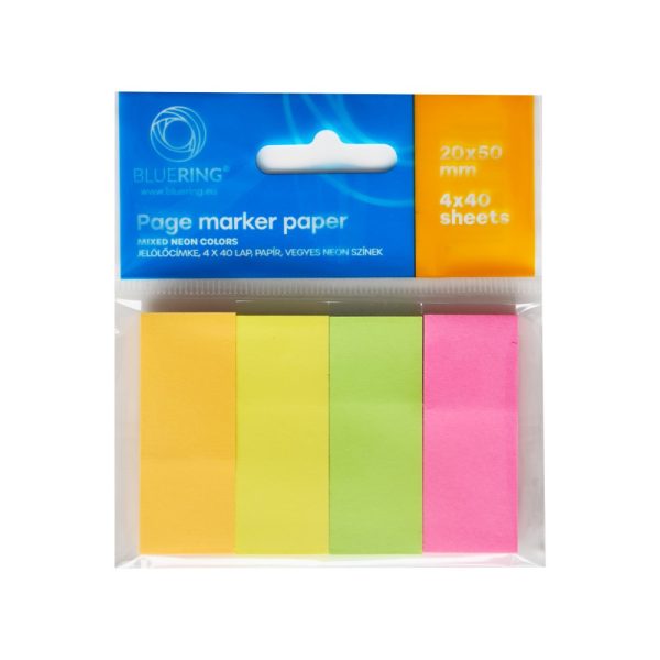 Jelölőcímke 20x50mm, 4x40lap, papír, vegyes neon színek Bluering® - Image 2