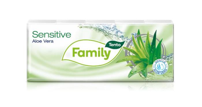Papír zsebkendő, 3 rétegű, 10x10 db, TENTO "Family", aloe vera 1 TENTO