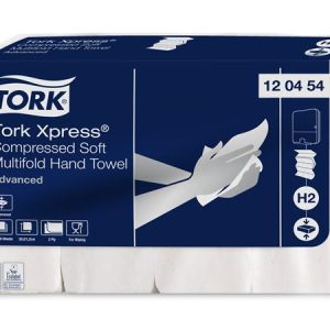 Kéztörlő, tömörített, Interfold, 2 réteg, 200 lap, H2 rendszer, Advanced, TORK "Xpress Soft Multifold", fehér