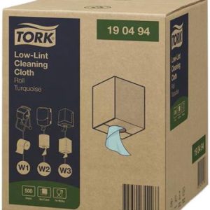 Tisztítókendő, szöszszegény, tekercses, 1 rétegű, W1-3 rendszer, TORK, türkiz