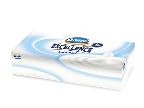 Papír zsebkendő, dobozos, 4 rétegű, 80 db, OOOPS "Excellence Lotioned" 1 OOOPS