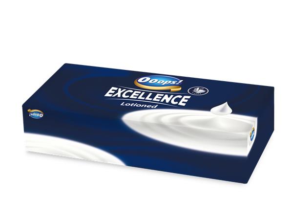Papír zsebkendő, dobozos, 4 rétegű, 80 db, OOOPS "Excellence Lotioned" 2 Papír zsebkendő, dobozos, 4 rétegű, 80 db, OOOPS "Excellence Lotioned"