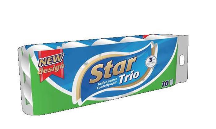 Toalettpapír, 3 rétegű, kistekercses, 10 tekercs, "Star Trio" 1 .