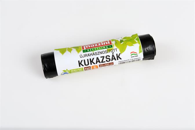 Szemeteszsák, újrahasznosított, 110 l, 5 db, 60x100 cm, 17 µ, MAZZINI, fekete 1 MAZZINI