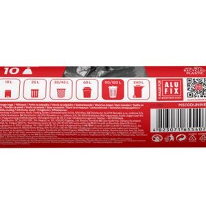 Szemeteszsák, extra erős, 110 l, 10 db, 70x110 cm, 33 µ, ALUFIX, fekete