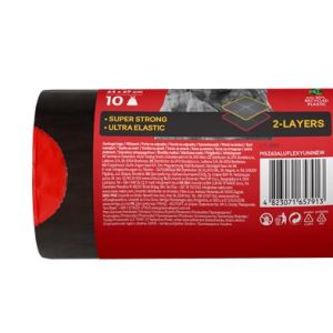 Szemeteszsák, zárószalagos, 60 l, 10 db, 64x69 cm, 33 µ, ALUFIX "Aluflexy", fekete