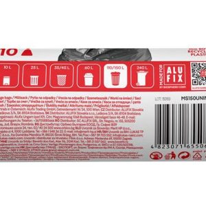 Szemeteszsák, 150 l, 10 db, 80x105 cm, 35 µ, ALUFIX, fekete