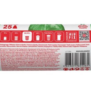 Szemeteszsák, zárószalagos, 35 l, 25 db, 53x60 cm, 15 µ, ALUFIX, zöld