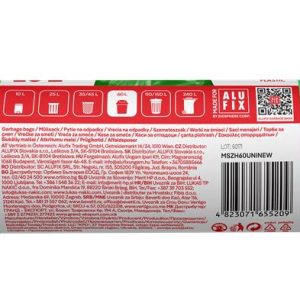 Szemeteszsák, zárószalagos, 60 l, 20 db, 64x71 cm, 16 µ, ALUFIX, zöld