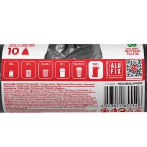 Szemeteszsák, 240 l,10 db, 100x125 cm, 40 µ, ALUFIX, fekete