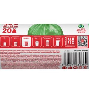 Szemeteszsák, zárószalagos, 45 l, 20 db, 60x60 cm, 14 µ, ALUFIX, "Prémium", zöld