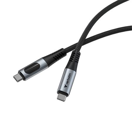 USB kábel, USB-C - USB-C, 1,2 m, 100W, teljesítménykijelzővel, VERBATIM 2 USB kábel, USB-C - USB-C, 1,2 m, 100W, teljesítménykijelzővel, VERBATIM