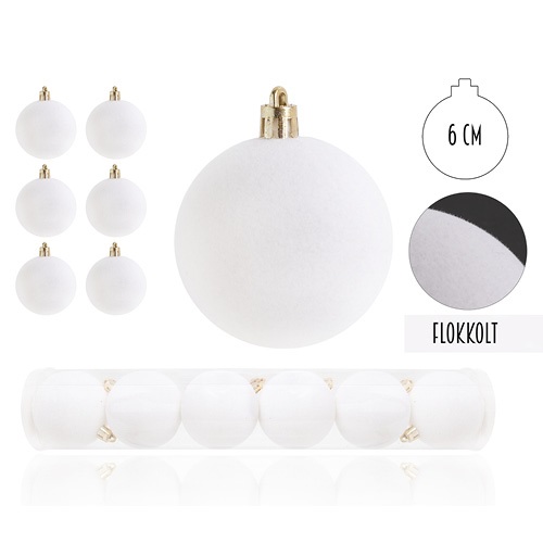 Karácsonyi gömb flokkolt fehér színű 6 db/csomag 1 Karácsonyi gömb flokkolt fehér színű 6 db/csomag