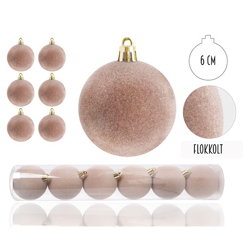 Karácsonyi gömb flokkolt krém színű 6 db/csomag 1 Karácsonyi gömb flokkolt krém színű 6 db/csomag