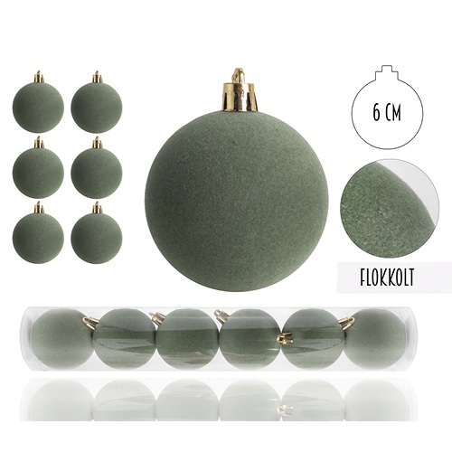 Karácsonyi gömb flokkolt zöld színű 6 db/csomag 1 Karácsonyi gömb flokkolt zöld színű 6 db/csomag