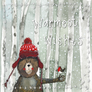 Képeslap borítékkal, Alex Clark, 12X12 cm, karácsonyi maci