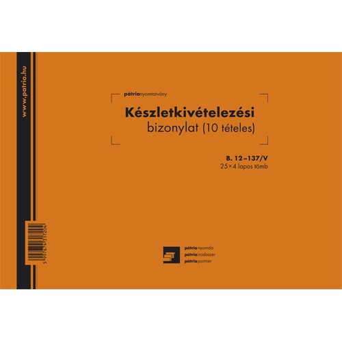 Készletkivételezési bizonylat 10 tételes 25x4 lapos tömb 245x170 mm 1 Készletkivételezési bizonylat 10 tételes 25x4 lapos tömb 245x170 mm